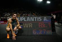 Duplantis breaks his own pole vault world record with leap of 6.27m