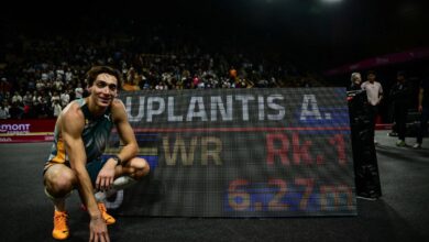 Duplantis breaks his own pole vault world record with leap of 6.27m