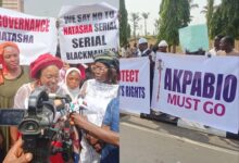 Photos: Natasha storms NASS as Pro-Akpabio, Akpoti-Uduaghan supporters clash