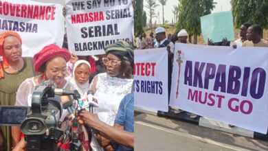 Photos: Natasha storms NASS as Pro-Akpabio, Akpoti-Uduaghan supporters clash