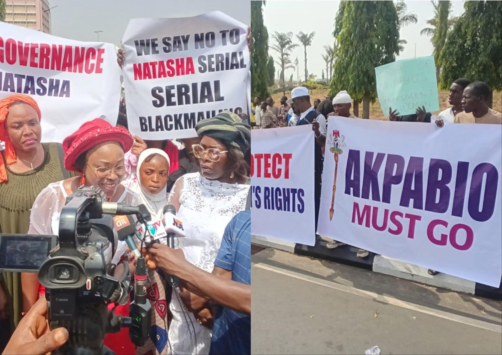 Photos: Natasha storms NASS as Pro-Akpabio, Akpoti-Uduaghan supporters clash